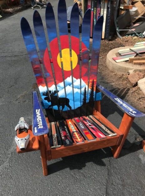 Colorado Moose Mountain Mural Hand Painted Adirondack Ski Chair Set