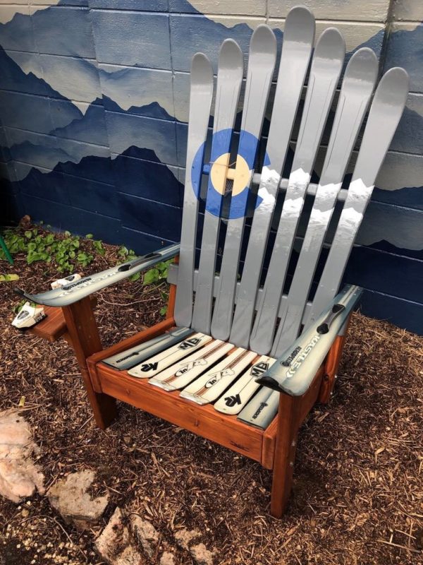 Adirondack Ski Chairs with Grey Colorado Flag Mountain Stencil
