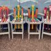 Set of Adirondack ski bar stools