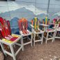 Set of Adirondack ski bar stools