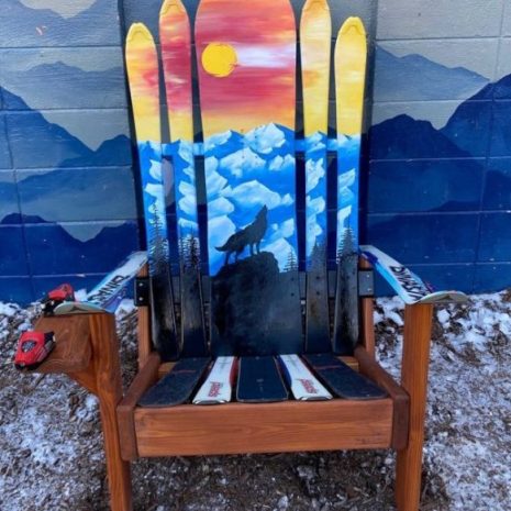 Wolf sunset silhouette Adirondack hybrid ski/snowboard chairs
