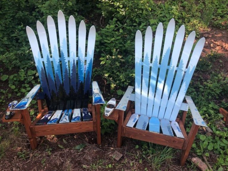 Adirondack Ski Chairs with Forest Mountain Mural – Set of 2