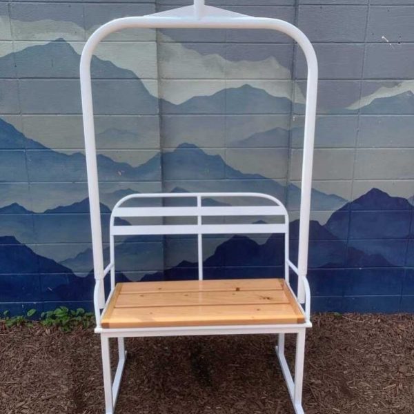 Repurposed metal ski lift bench