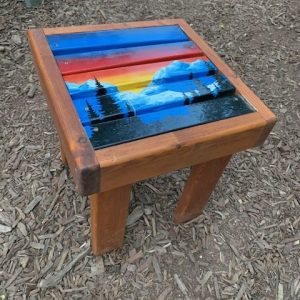 Hand Painted Mountain Forest Side Table