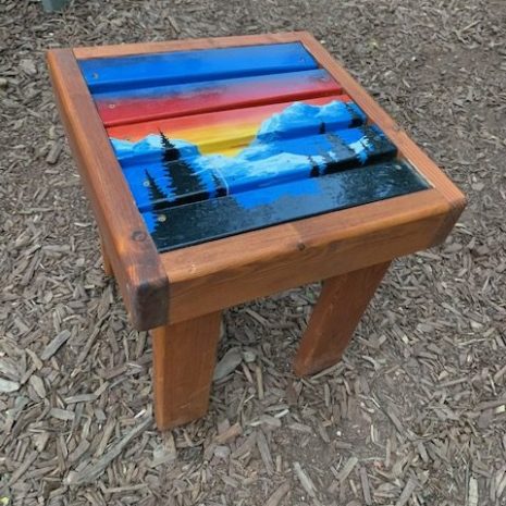 IMG_6635-rotated Hand Painted Mountain Forest Side Table