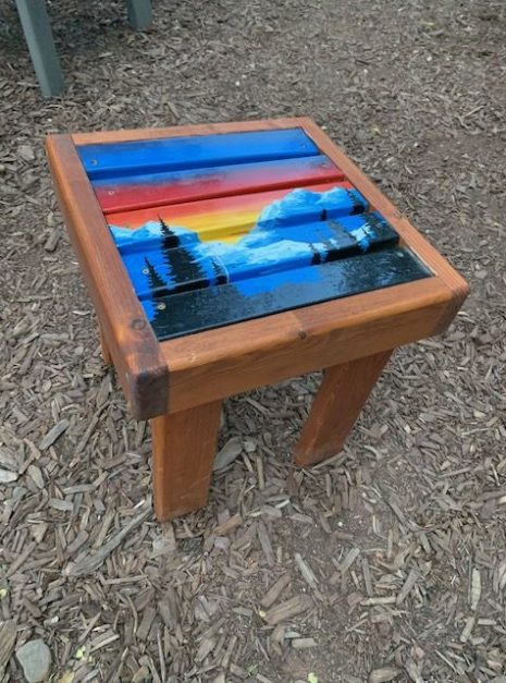 Hand Painted Mountain Forest Side Table