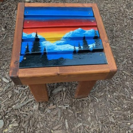 Hand Painted Mountain Forest Side Table