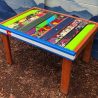 Repurposed ski side table w/Colorado flag front board