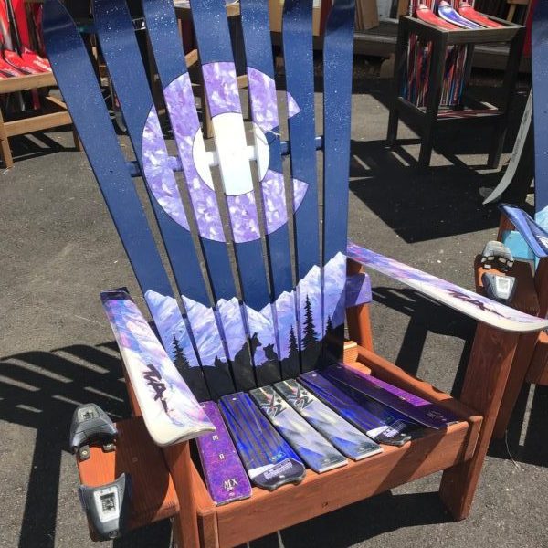Marbled Purple Colorado Flag Mama Fox & Cub & Moon Adirondack Ski Chair
