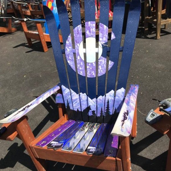 Marbled Purple Colorado Flag Mama Fox & Cub & Moon Adirondack Ski Chair