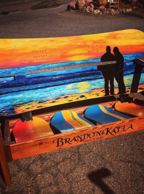 Beach sunset Mural snowboard bench