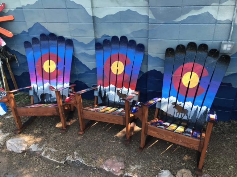 Rocky Mountain Colorado Sunset with Elk, Moose and Bear Mural Adirondack Ski Chairs – Set of 3