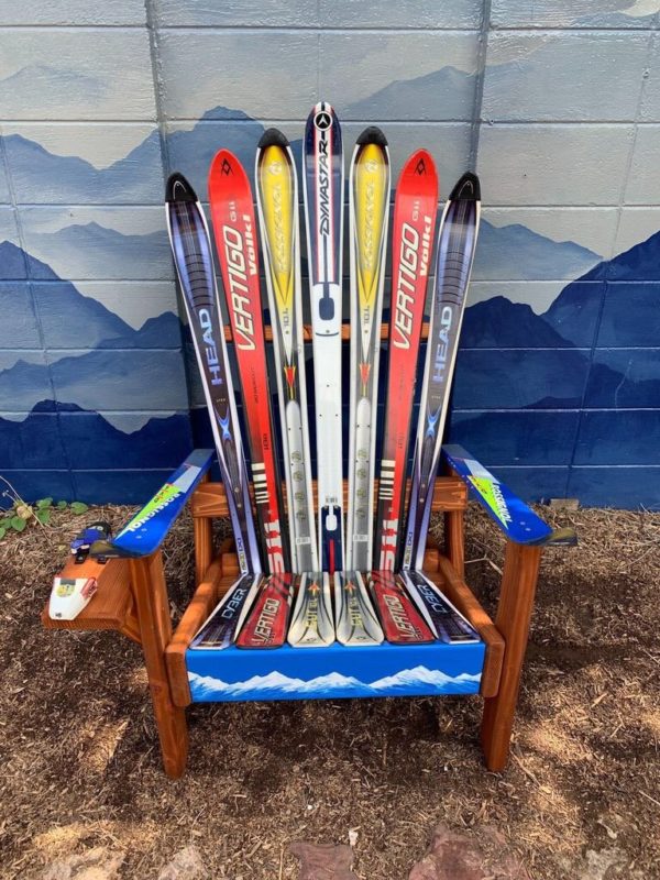 Customizable Adirondack Ski Chair with Mountain Stripe Front Board