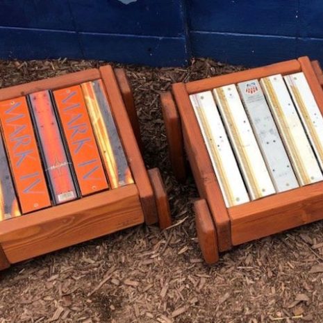 Unpainted Ski Ottoman - Orange & White