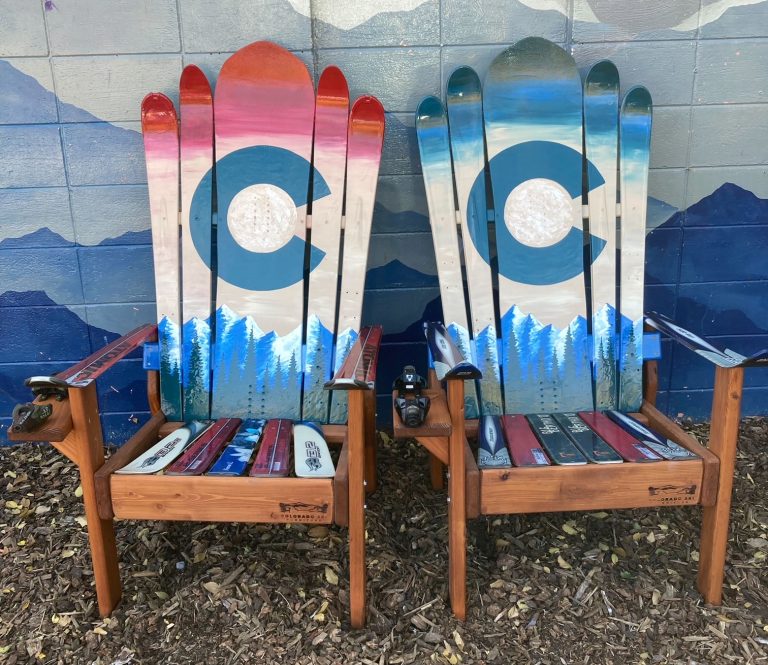 Colorado Moon, Green Sky & Sunset Adirondack Snowboard & Ski Chairs – Set of 2