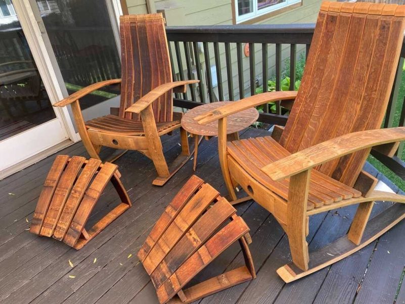Rustic repurposed wine barrel furniture set