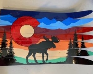 Hand Painted Colorado Flag Sunset Moose Wall Art