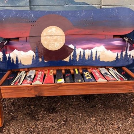 maroon Sunset Colorado Snowboard Bench