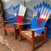 Repurposed, handpainted, Colorado, ski, snowboard, skichair, outdoor, furniture, wooden, Texas, sunset, flag