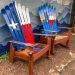 Repurposed, handpainted, Colorado, ski, snowboard, skichair, outdoor, furniture, wooden, Texas, sunset, flag
