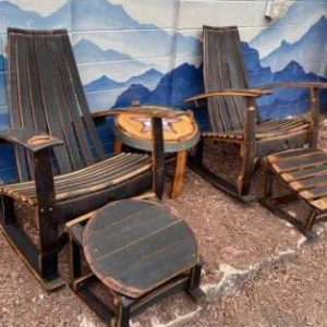 Rustic Repurposed whiskey barrel furniture set