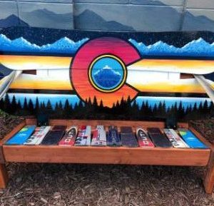 Colorado retro mural snowboard bench