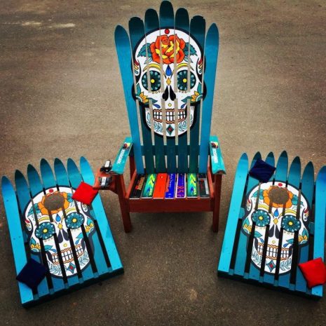 Hand Painted Sugar Skull Adirondack Ski Chair & Corn Hole Boards