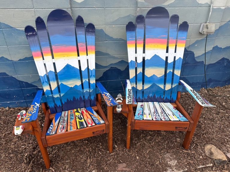 Evening Sunset Mystic Mountains Adirondack Ski & Snowboard Chairs – Set of 2