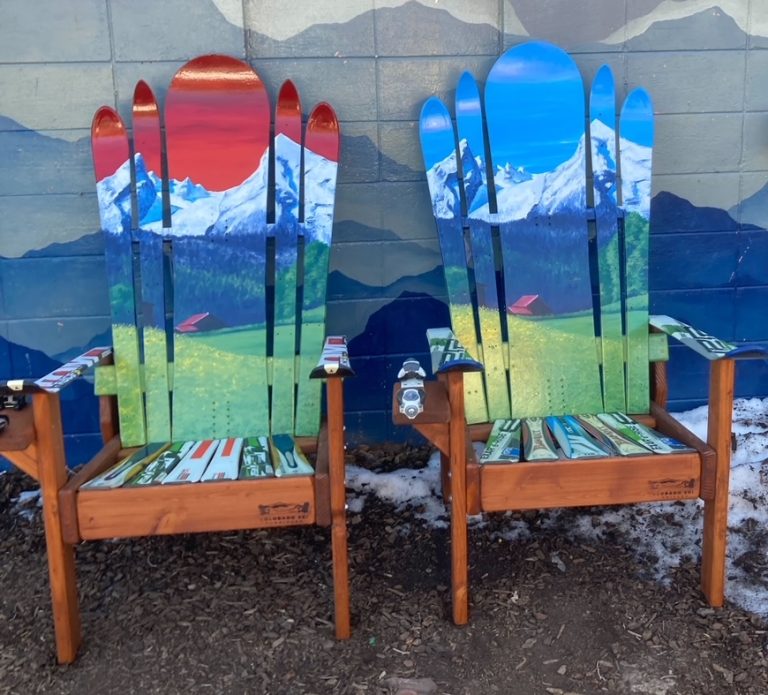 European Alps Mountain Mural Adirondack Ski & Snowboard Chairs – Set of 2