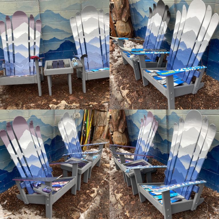 Grey Mystic Mountains Mural Adirondack Ski & Snowboard Chairs – Set of 4
