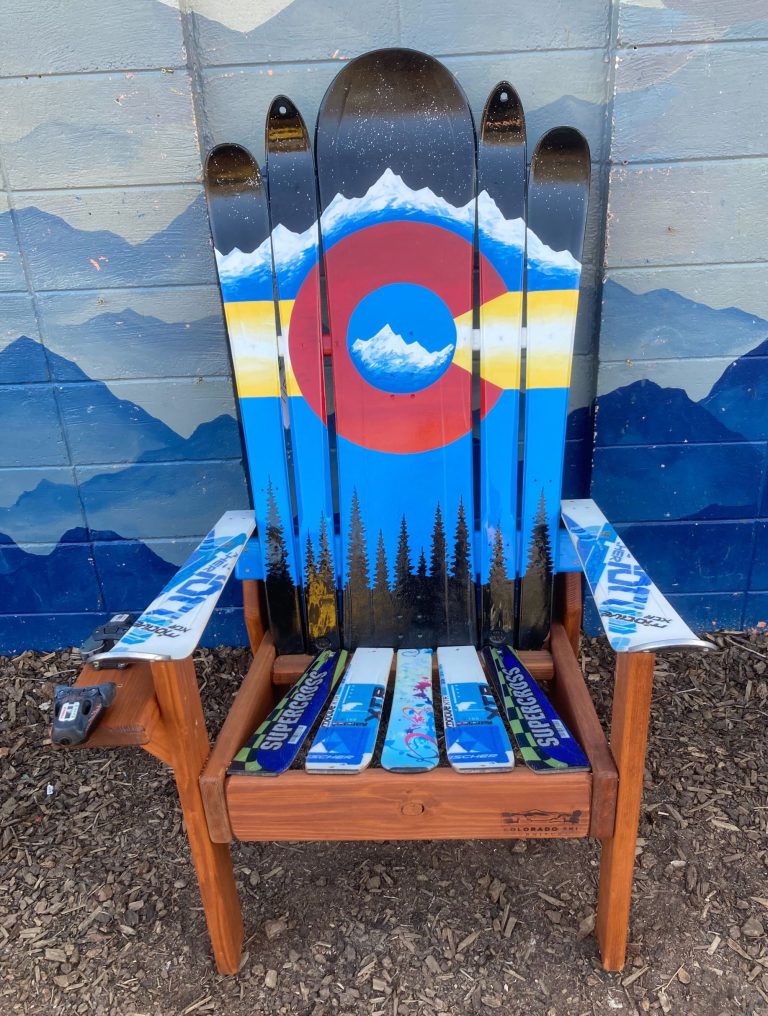 Retro Colorado Sunset Mountain Mural Adirondack Ski & Snowboard Chair