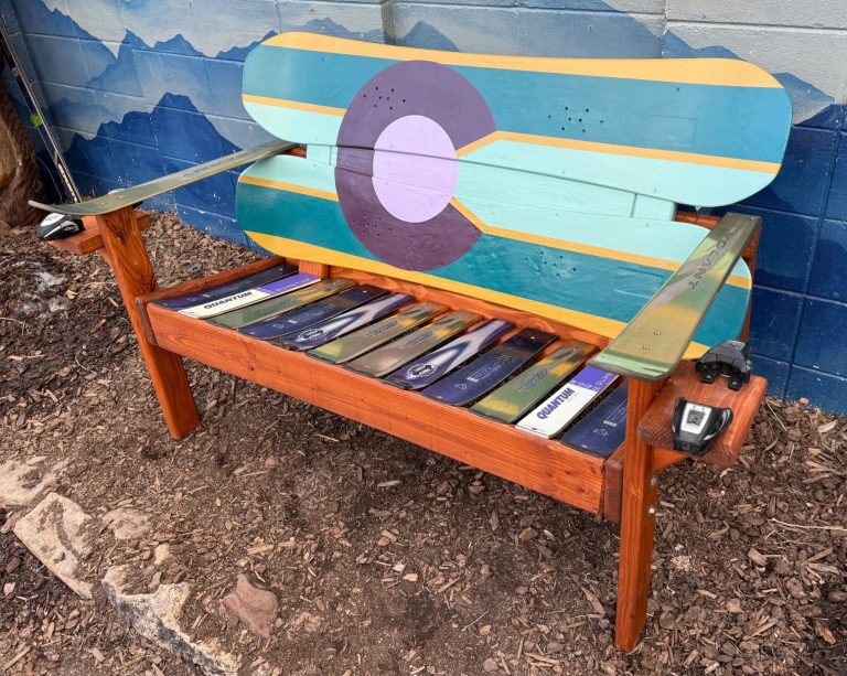 Turquoise & Purple Colorado Flag Snowboard Bench