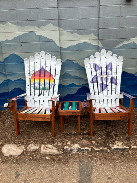 Columbine Flower & Aspen Sunset Adirondack Ski Chairs – Set of 2