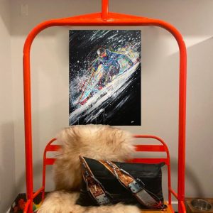 Mountain House Combo - "2-person Chairlift Swing + 32"x24" Canvas Skier wall print"