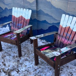 Set of 2- Alpenglow Mountain Mural Moose & Bear Ski Chairs