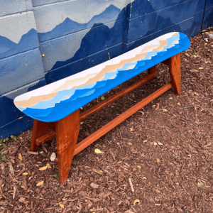 Light Blue Mystic Mountain Mural Snowboard Coffee Table/Bench