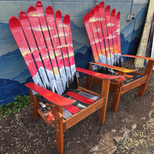 Set of 2 - Cloudy Sunset Mountain Mural Ski Chairs