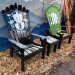 Set of two military crest ski chairs, a Special Forces insignia on black and a second emblem on green